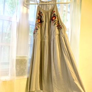 Grey embroidered babydoll dress